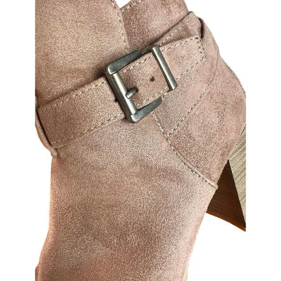 Merona Ankle Boots Women 9 Faux Suede Shoes Taupe Tan Heel Side Zip Neutral Chic - Picture 15 of 15